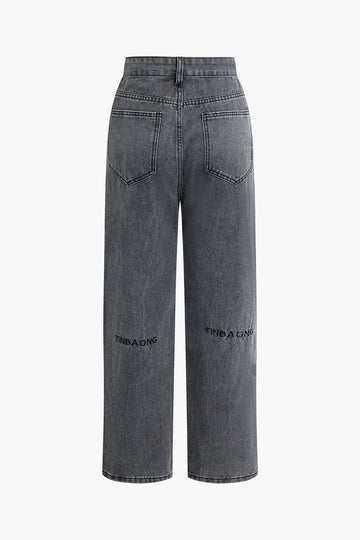 Letter Embroidery Straight-leg Jeans