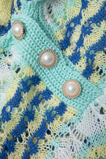 Color Block Crochet Polo Collar Short Sleeve Mini Dress