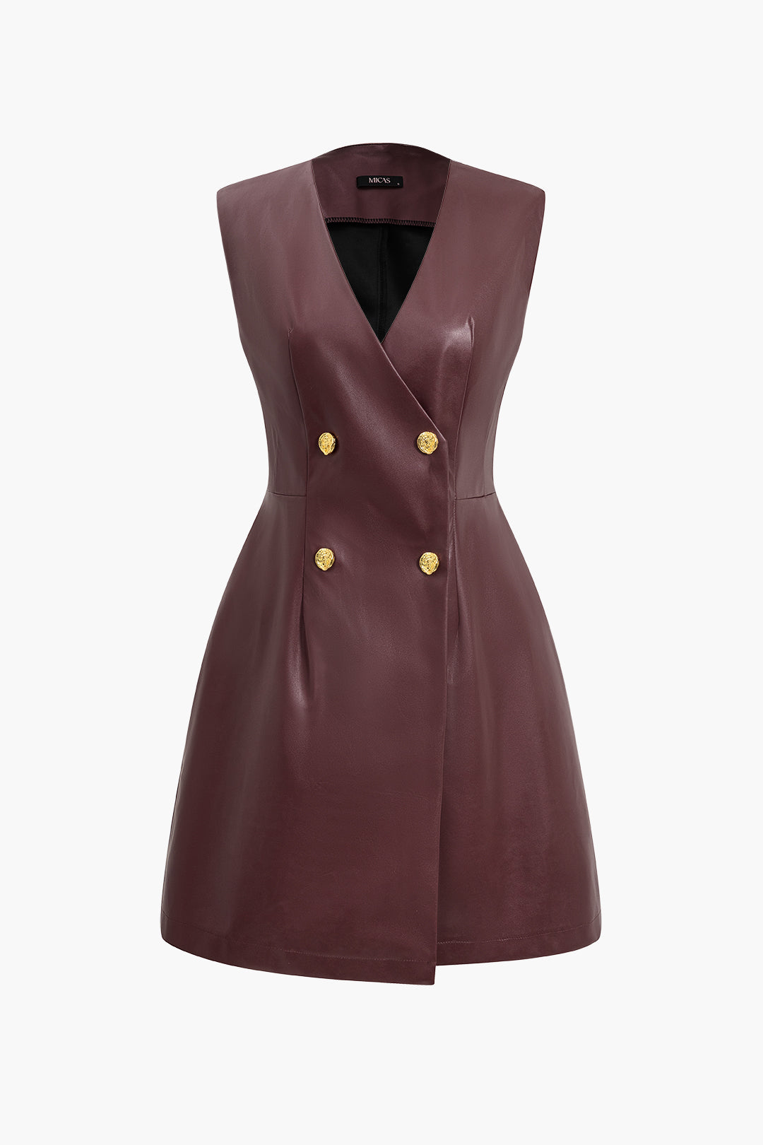 Solid PU Leather Button Mini Dress – Micas