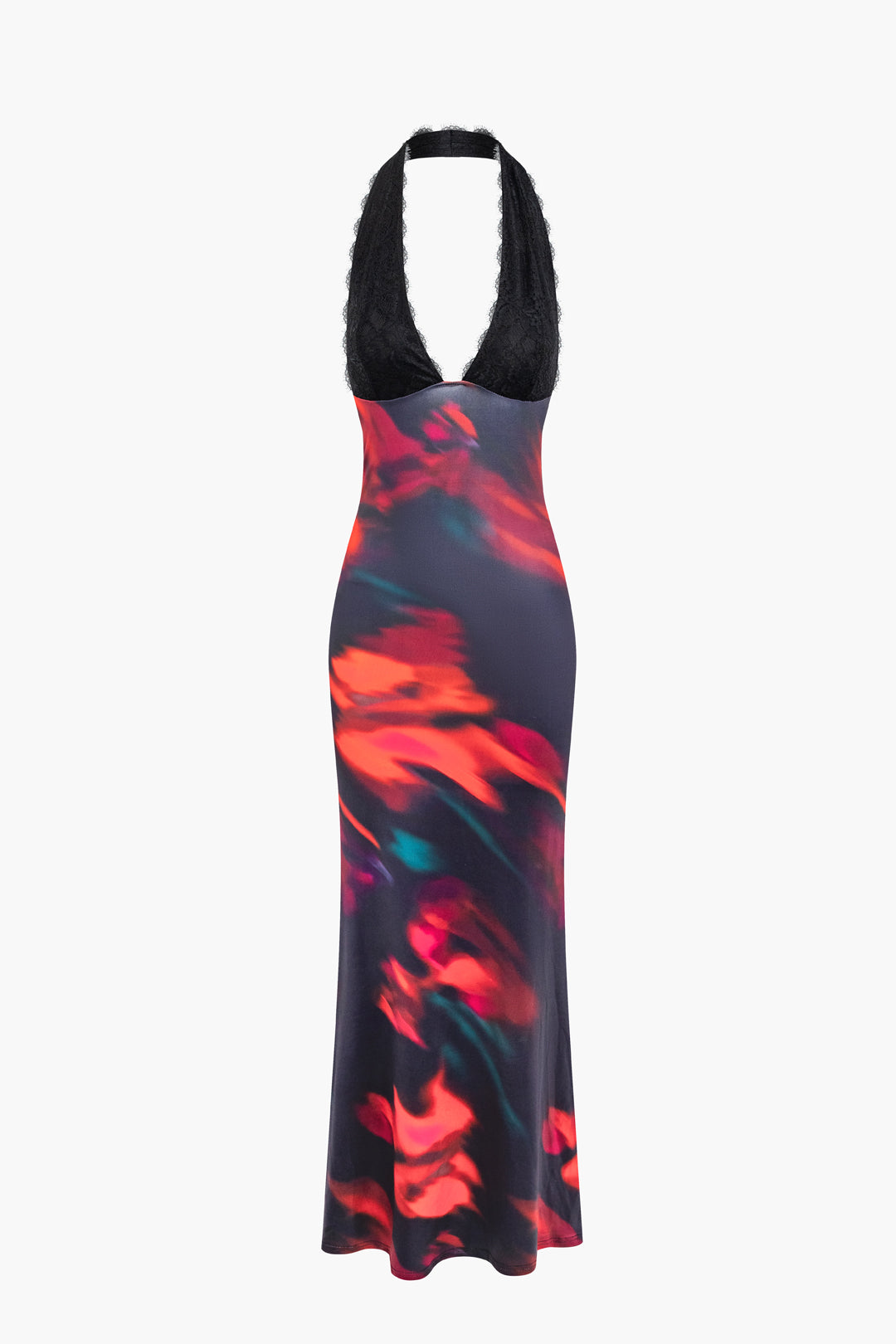 Tie Dye Halter Lace Patchwork Backless Maxi Dress