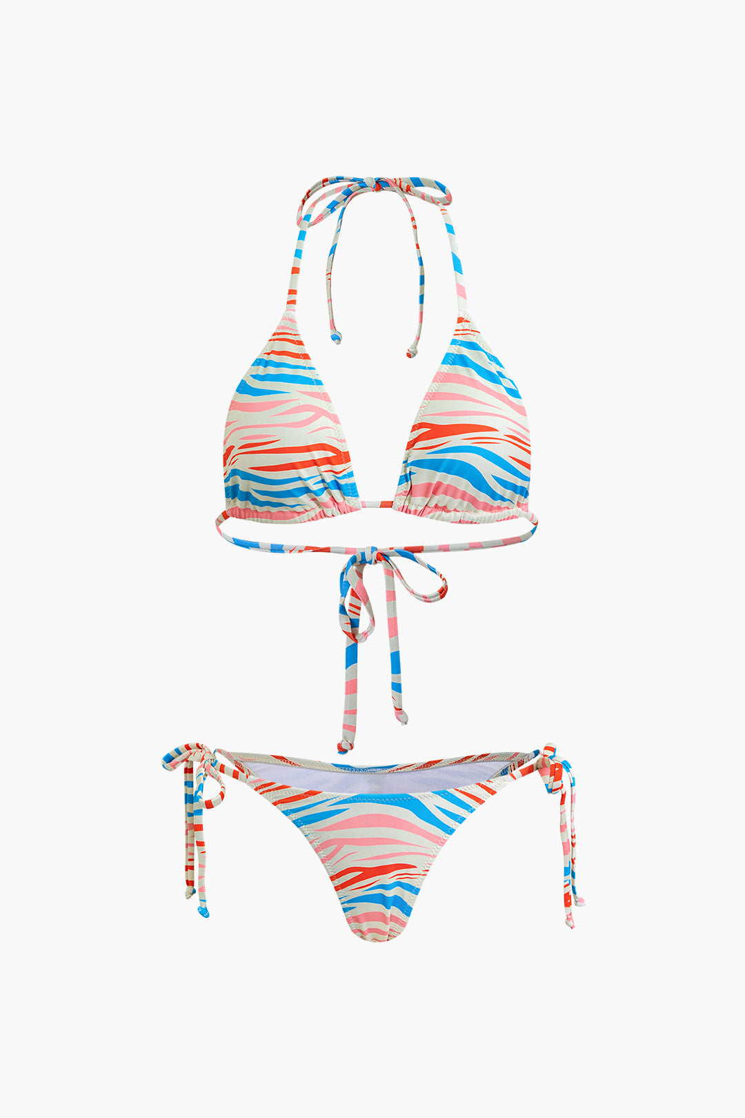 Irregular Stripe Halter Bikini Set Micas