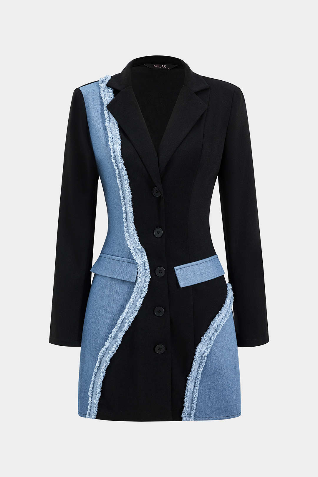 Denim Patchwork Long Sleeve Blazer Suit Mini Dress – Micas