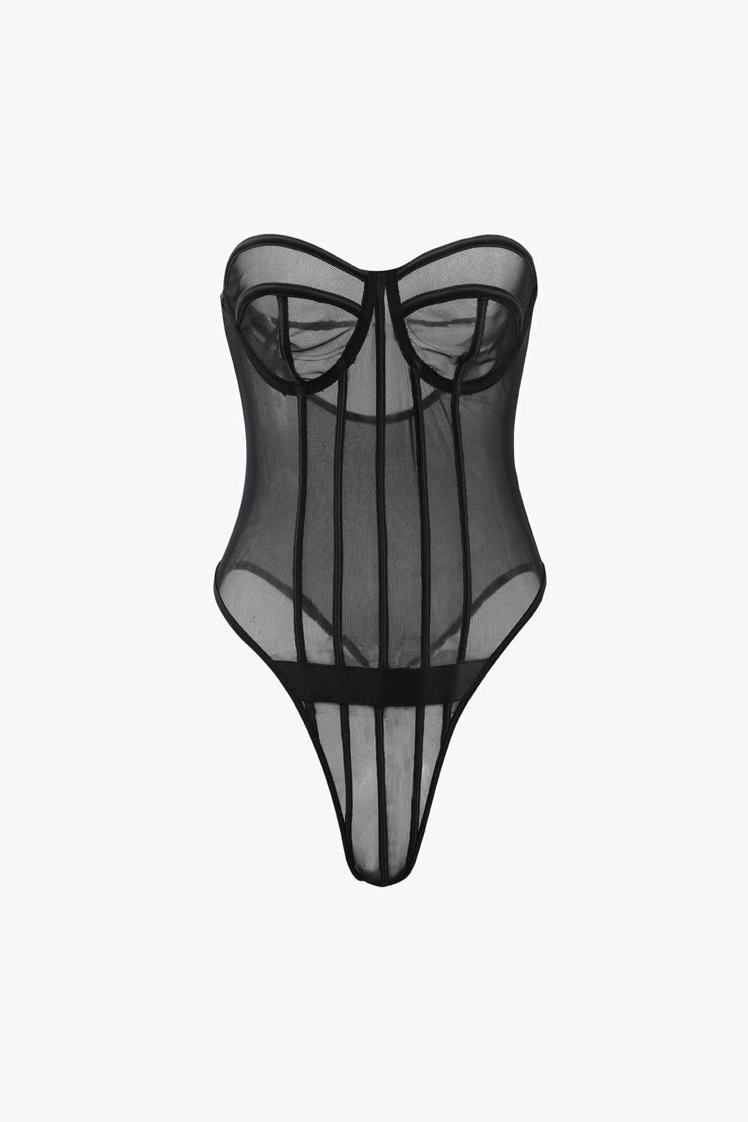 Sheer Mesh Strapless Corset Bodysuit – Micas