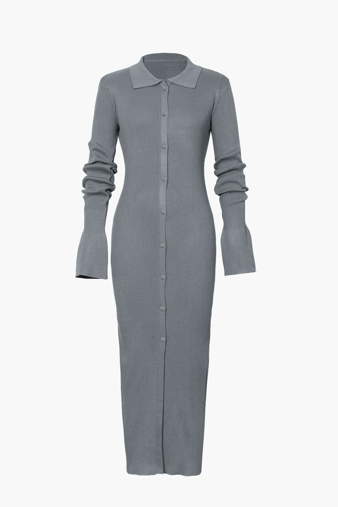 Shell Sleeve Ribbed Buttons Down Maxi Dress Mesh – Micas