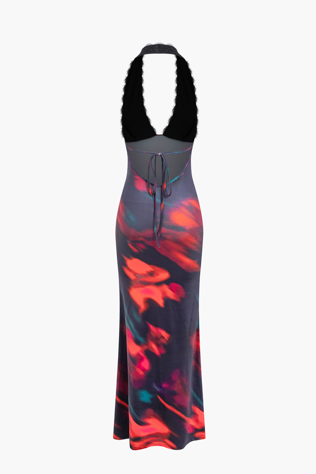 Tie Dye Halter Lace Patchwork Backless Maxi Dress