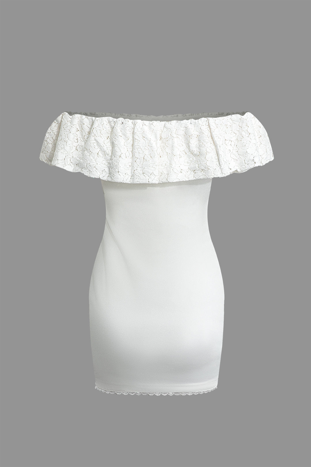Lace Ruffle Neckline One Shoulder Mini Dress