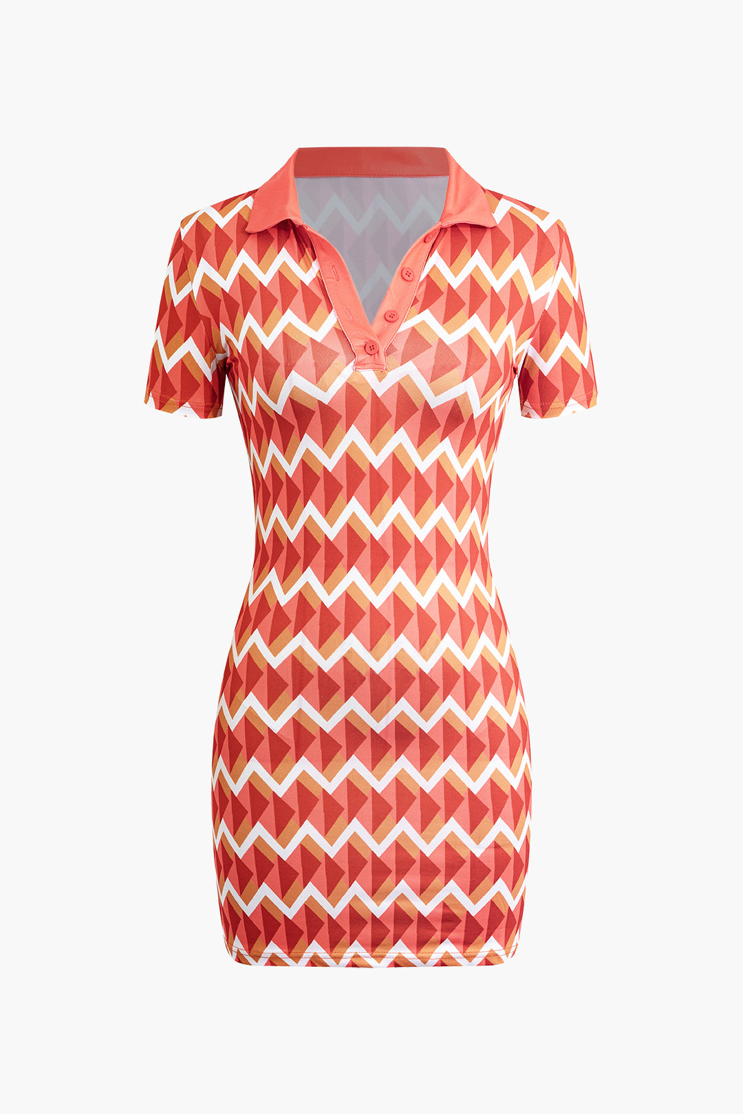Sharp Wave Patterned Polo Mini Dress