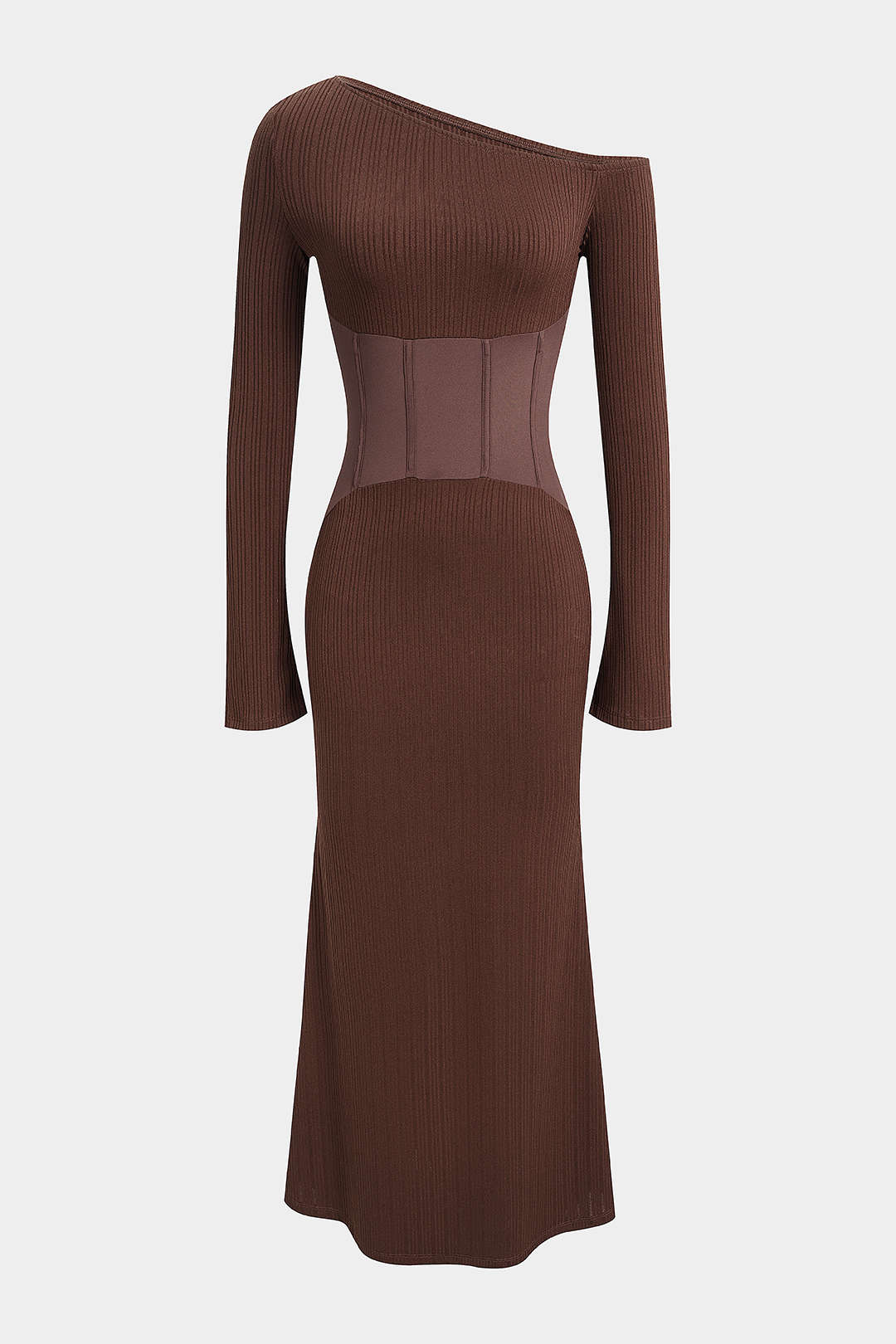 brown dress floor length Brown Maxi Dress With Slit And Long Sleeves main image 1