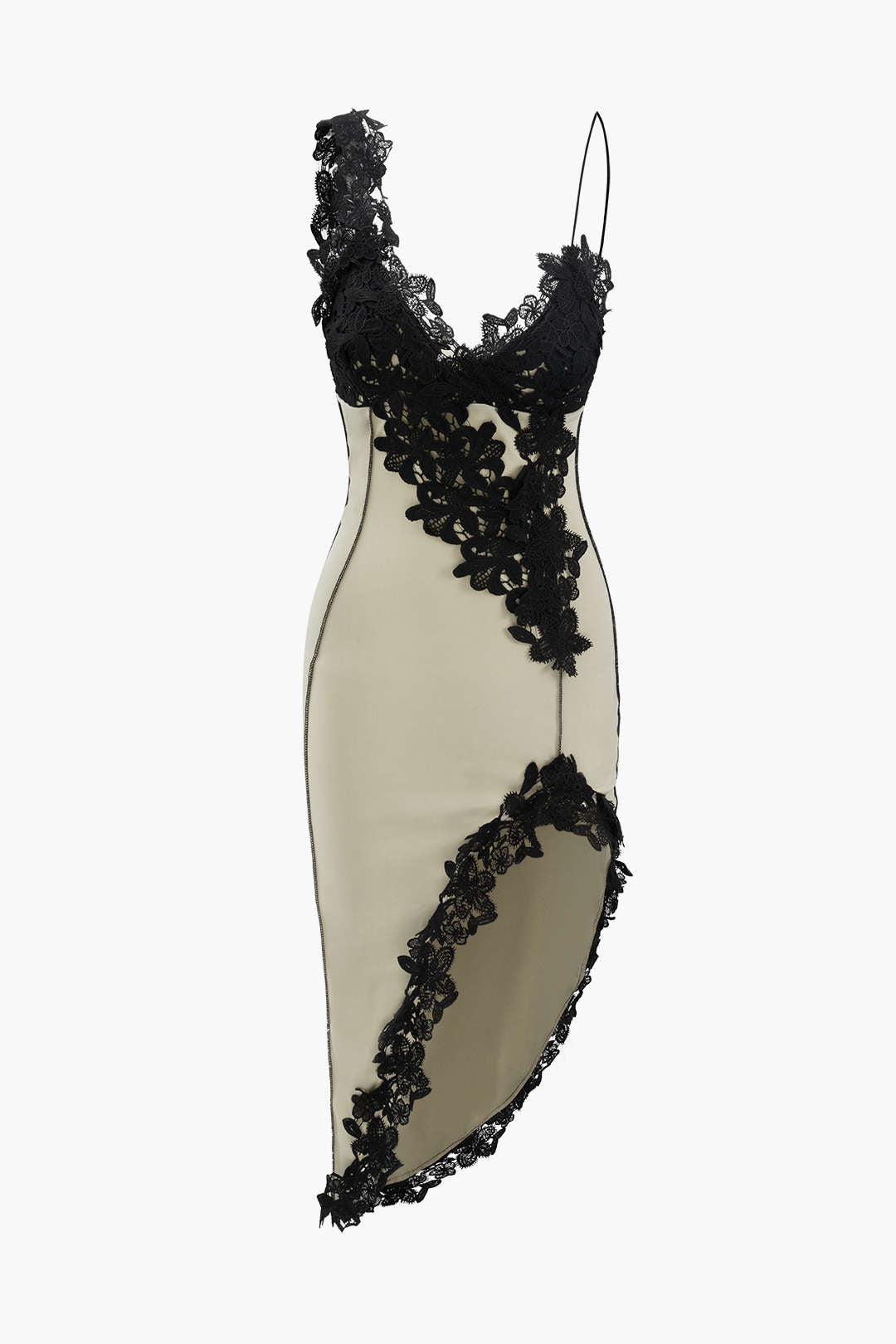 Asymmetric Lace Panel Midi Dress Micas Asymmetric Lace Panel Midi Dress Micas