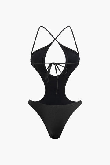 Tummy Control Cross Tie Back Cut Out One-Piece Swimsuit