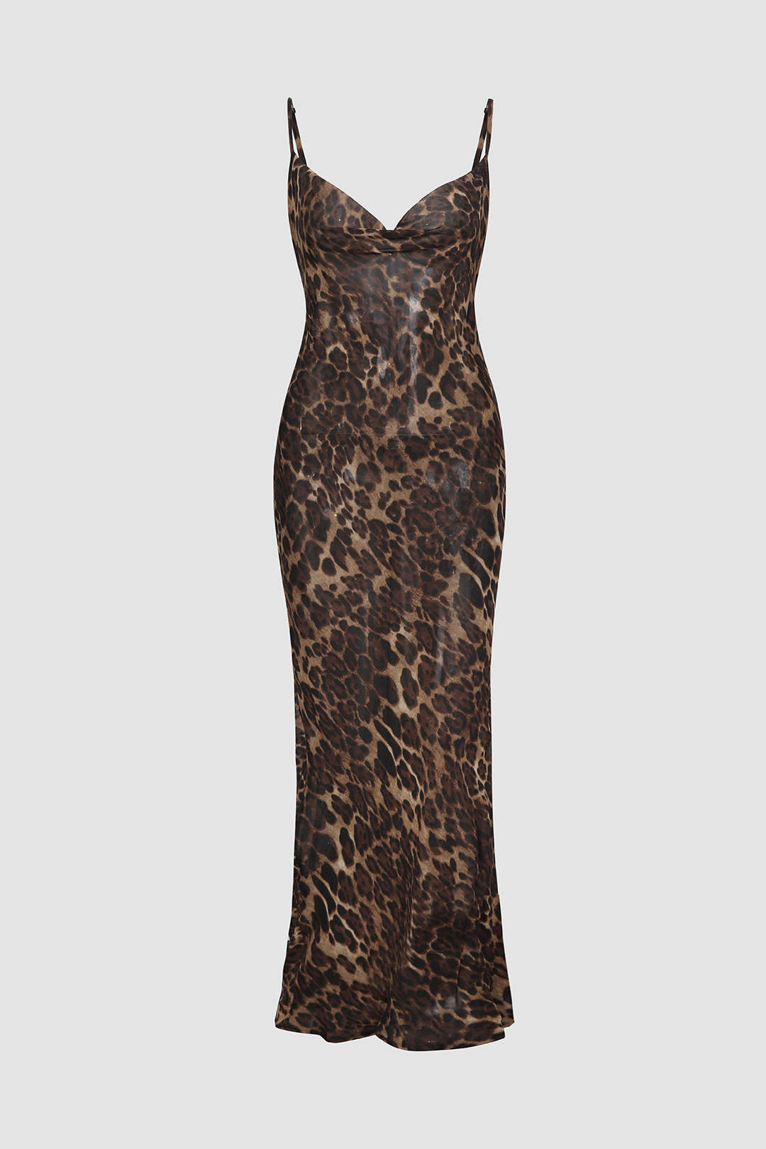 Leopard Print Sheer Draped Maxi Dress  Micas