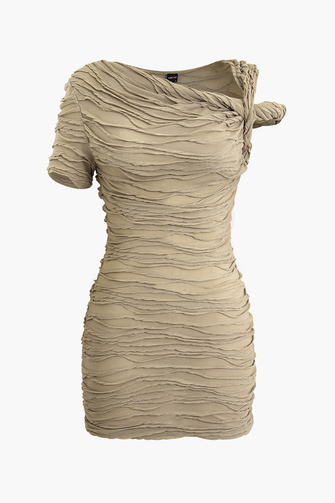 Wave Texture Twist Asymmetrical Mini Dress