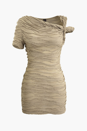Wave Texture Twist Asymmetrical Mini Dress