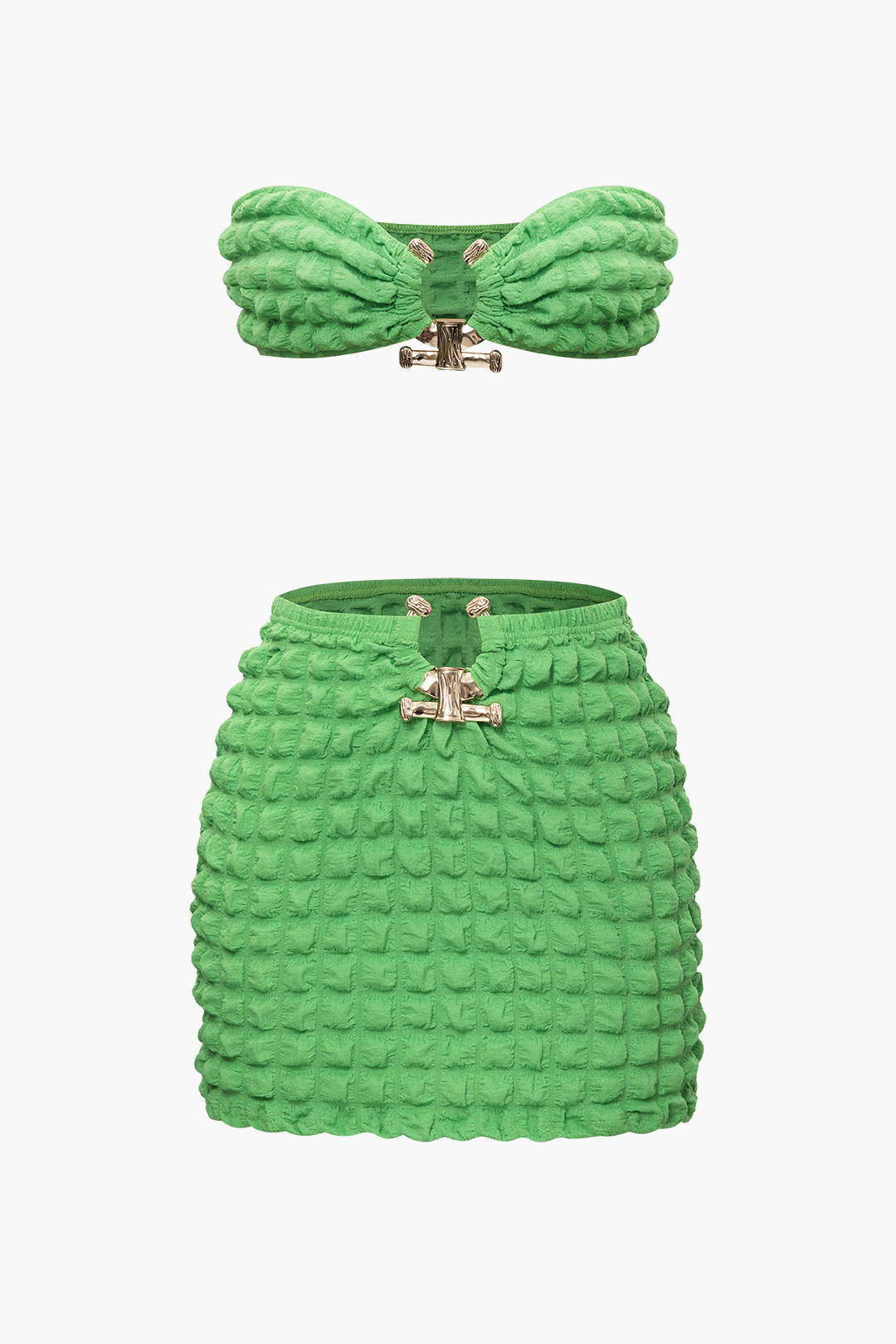 Popcorn Textured Tube Top And Mini Skirt Set Micas