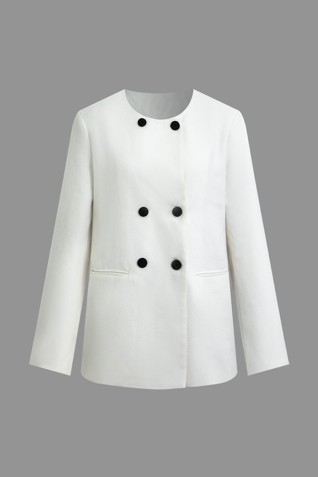 Double-breasted Round Neck Long Sleeve Wool Coat