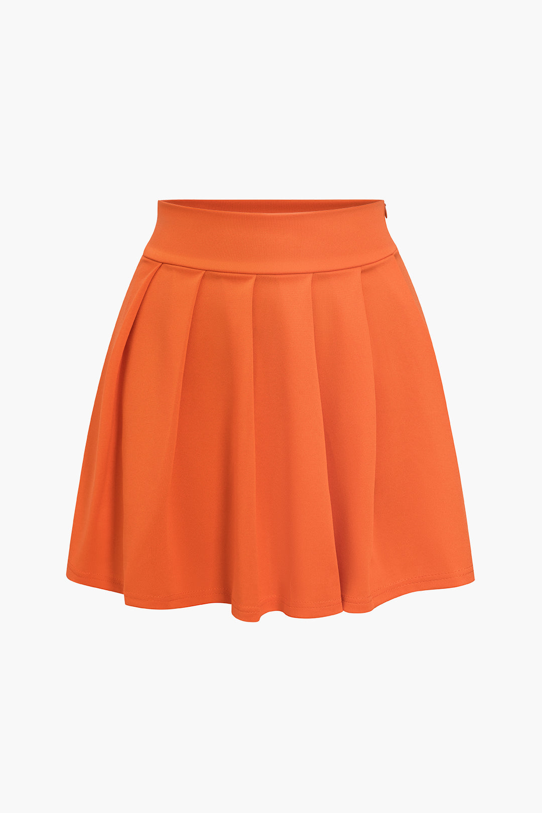 Solid Button-Up Crop Top And Pleated Mini Skirt Set