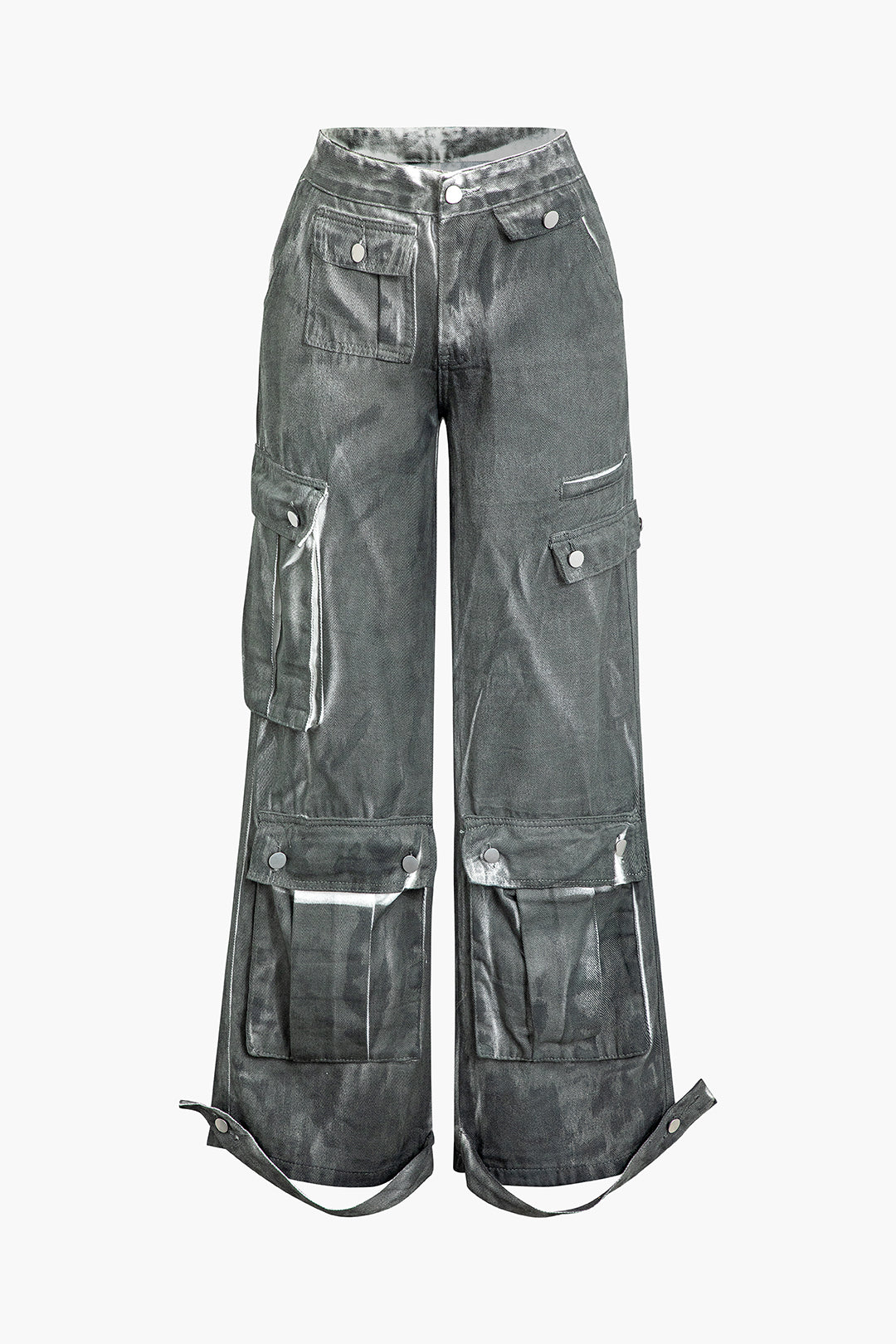 Faded Belted Flap Pocket Straight Leg Jeans