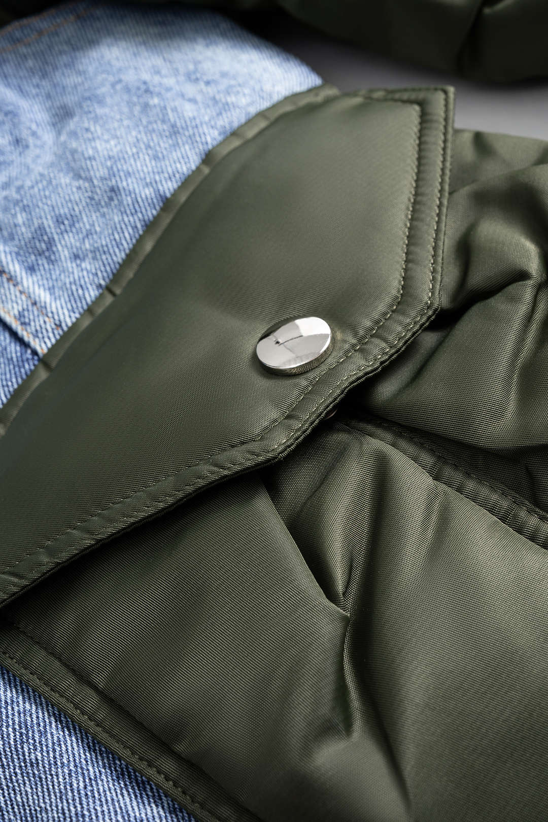 Denim Patchwork Ruched Pocket Jacket