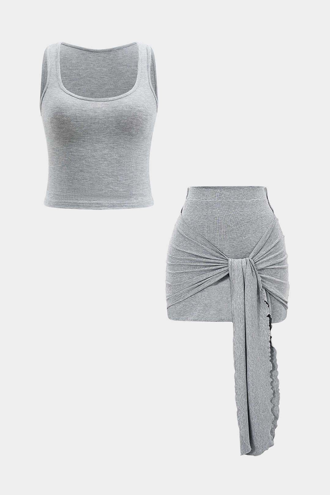 Débardeur sans manches solides et jeu de jupe avant à cravate frappe