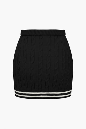 Color Block Print Knit Button Skirt