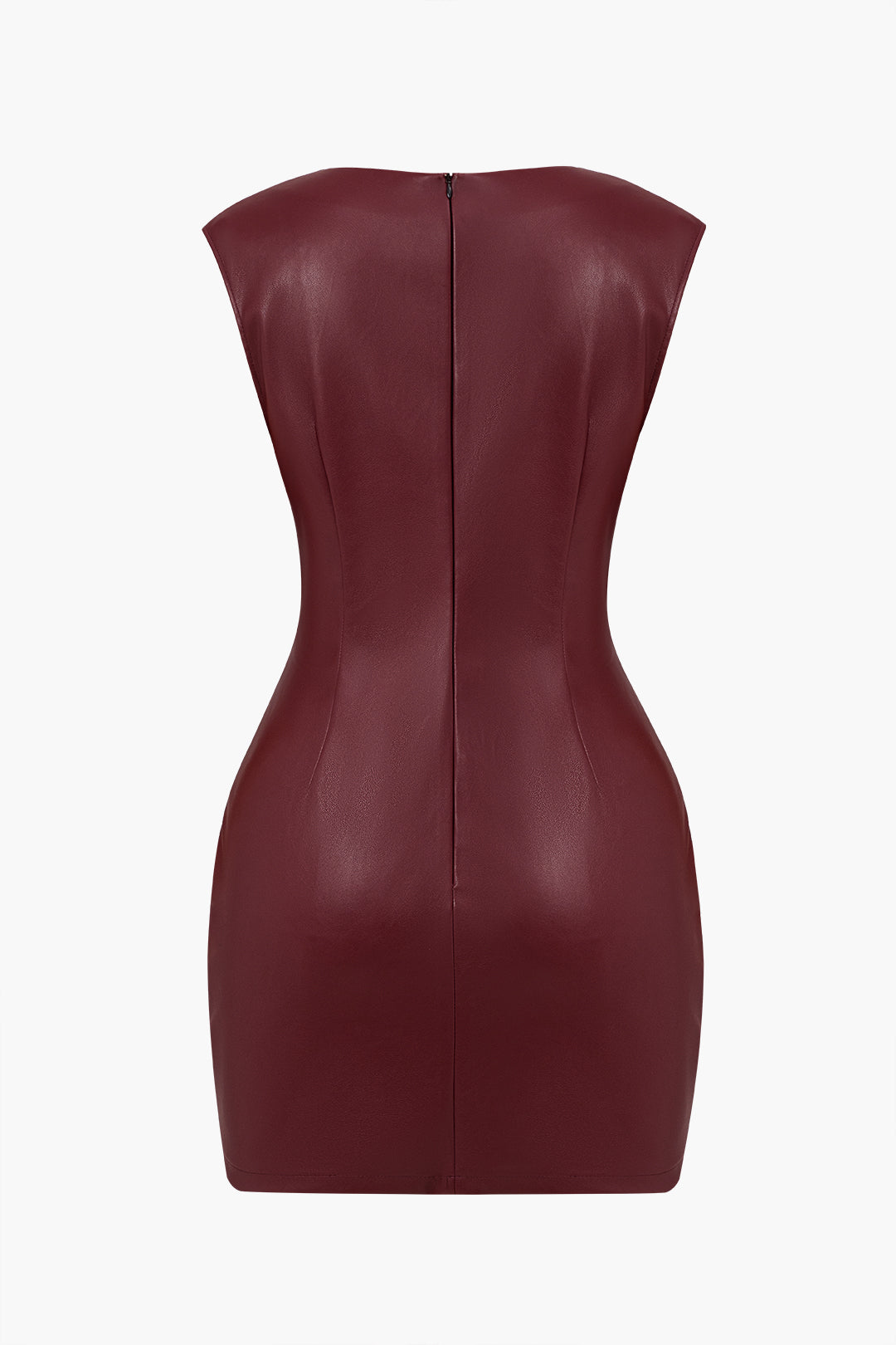 Ruched Faux Leather V-Neck Bodycon Mini Dress Micas Ruched Faux Leather V-Neck Bodycon Mini Dress Micas