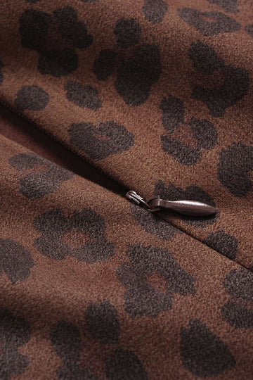 Leopard Print Suede Round Neck Fringe Asymmetrical Maxi Dress