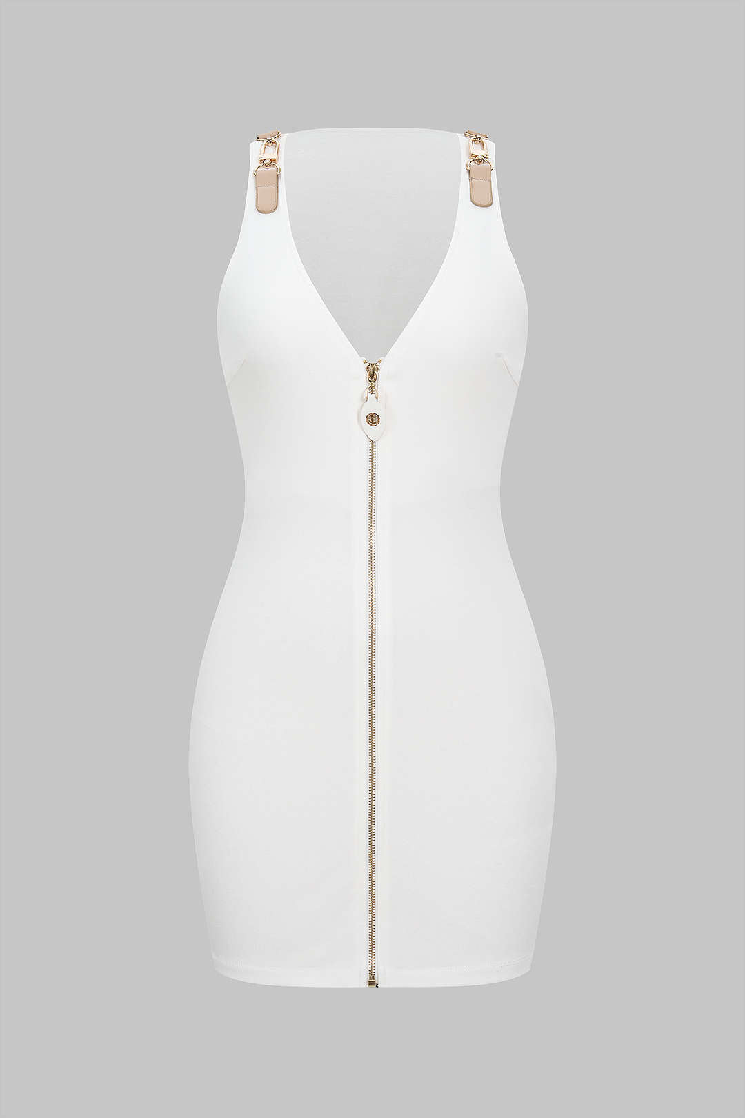 Metallic Zipper Sleeveless Mini Dress