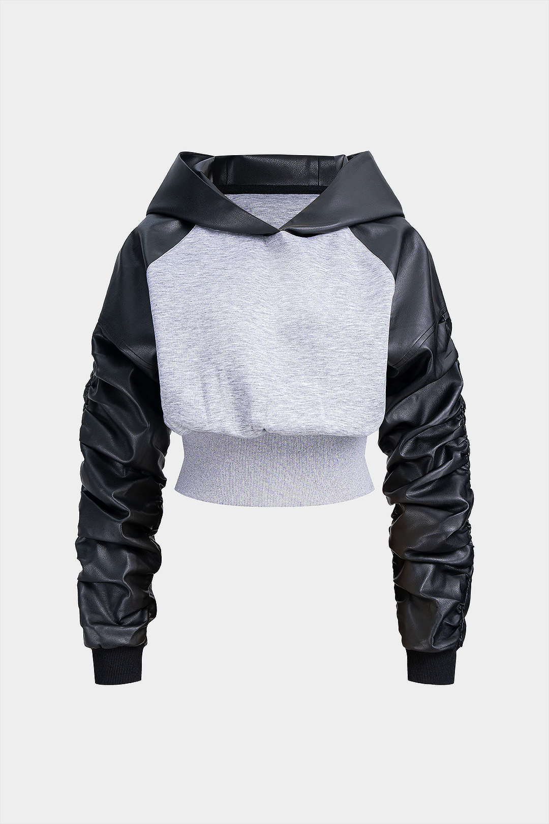 Faux Leather Patchwork Hoodie
