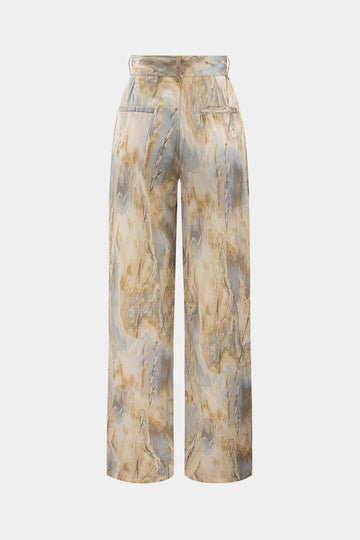 Marble Print High Waisted Full-length Straight Leg Pants