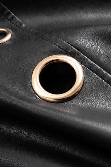 Faux Leather Metallic Zipper Hollow Out Ring Trousers