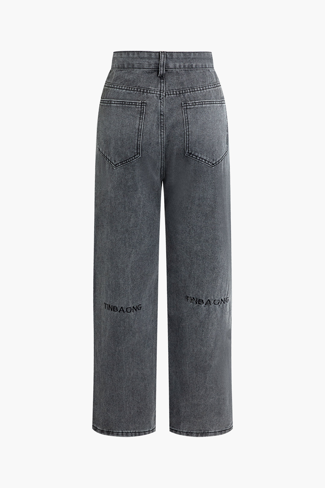 Basic Letter Embroidery Straight-leg Jeans