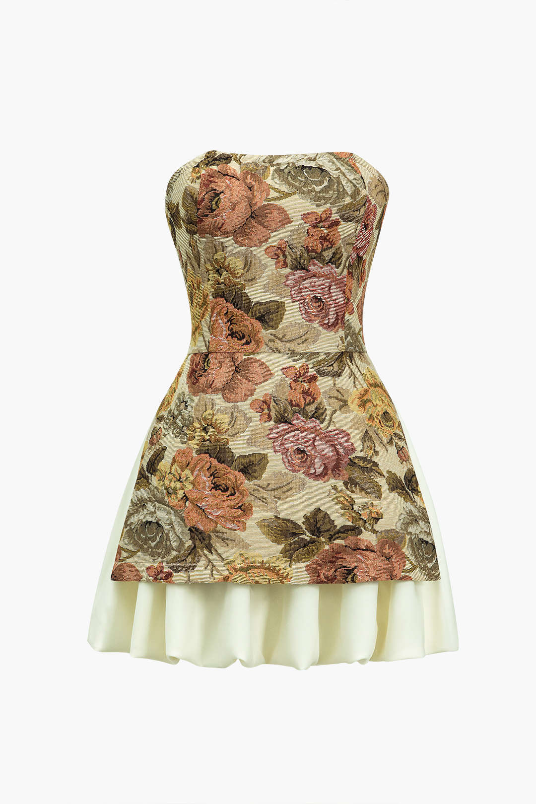 Blumendruck trägerloser Patchworkschlitz Mini Kleid