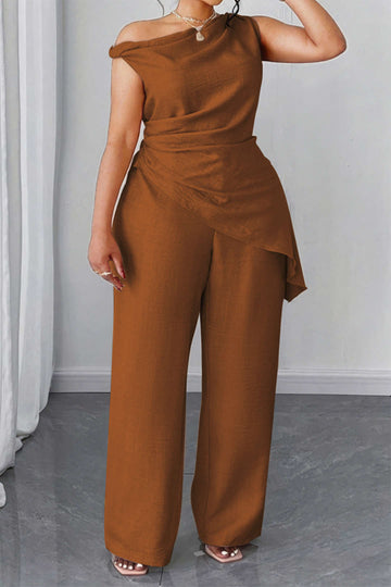 Plus Size Asymmetrical Ruched Trousers Set