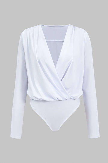 Ruched V-hals langærmet bodysuit