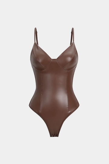 Faux Leather Patchwork Slip Sleeveless Bodysuit