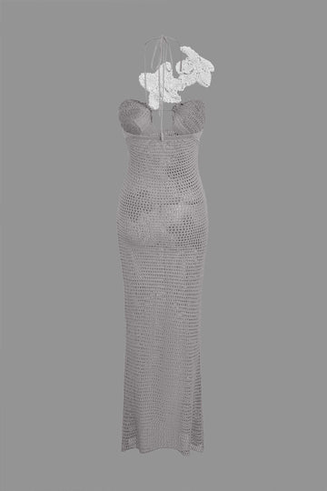 3D -Blumenkreuzstrick Maxikleid