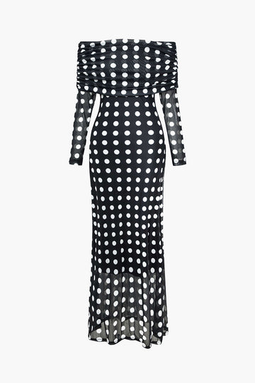 Polka Dot Print Off Shoulder Maxi Dress