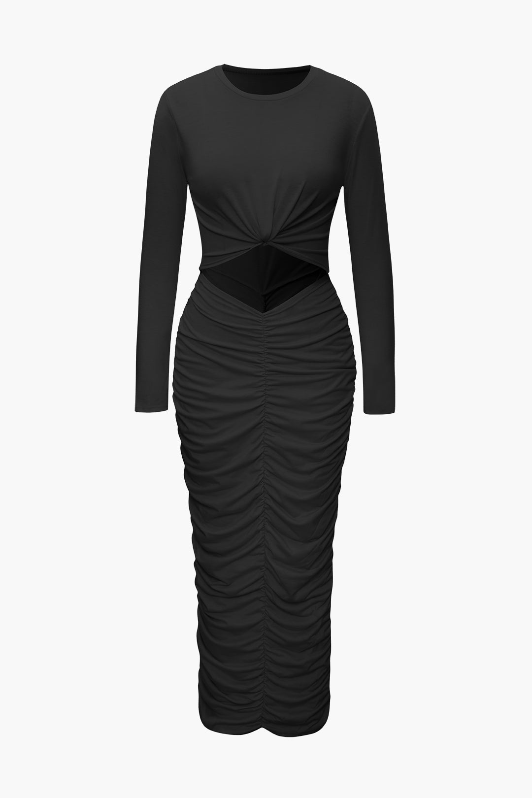 Ruched Cut Out Long Sleeve Maxi Dress