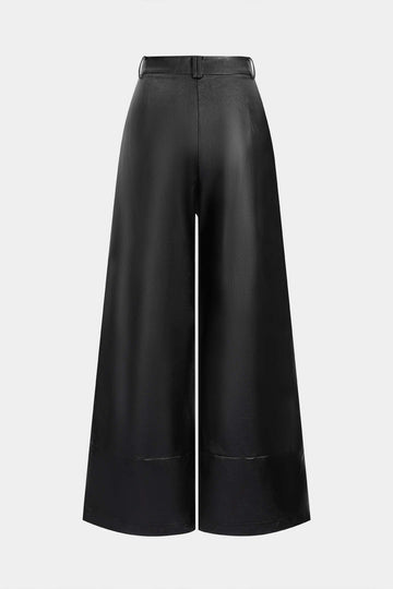 Faux Leather Button Wide Leg Pants