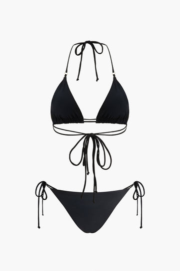 Rhinestone Embellished Halter Bikini Swimsuit Set