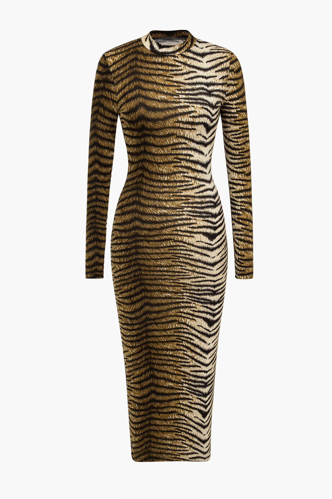 Leopard Print Long Sleeve Slim Midi Φόρεμα