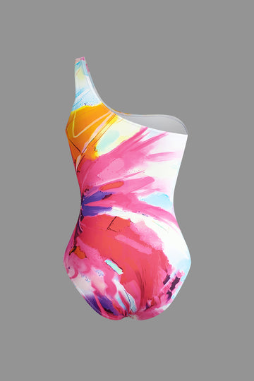 Tie Dye One Shoulder Tummy Control One-Piece Swimsuit
