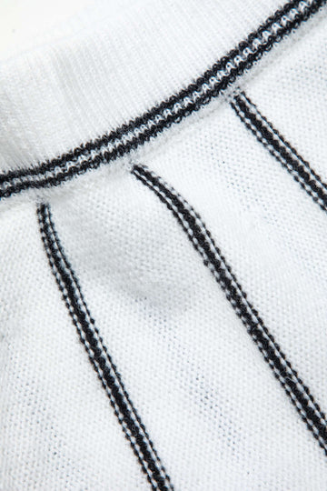 Stripe Fringe Hem Knit Midi Skirt