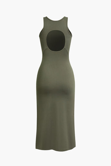 Solid Cut Out Back Sleeveless Midi Dress