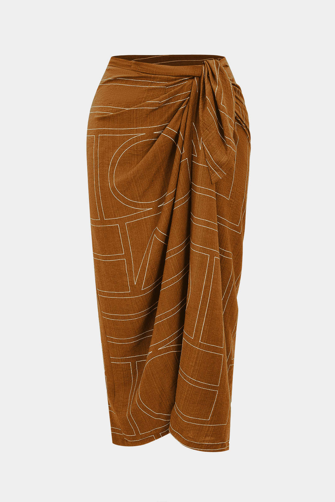 Plus Size Geometric Print Knotted High Waist Skirt