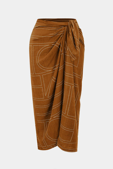 Plus Size Geometric Print Knotted High Waist Skirt