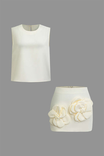 Pevný nádrž a 3D květinový zip mini sukně