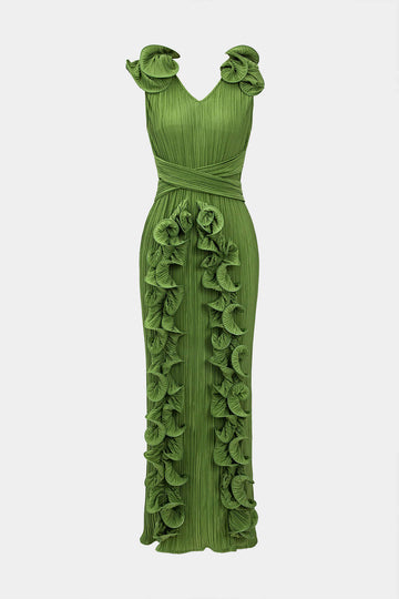 3D fjuri V-neck Midi dress