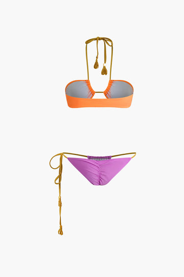 Contrast Tie Halter Bikini Set