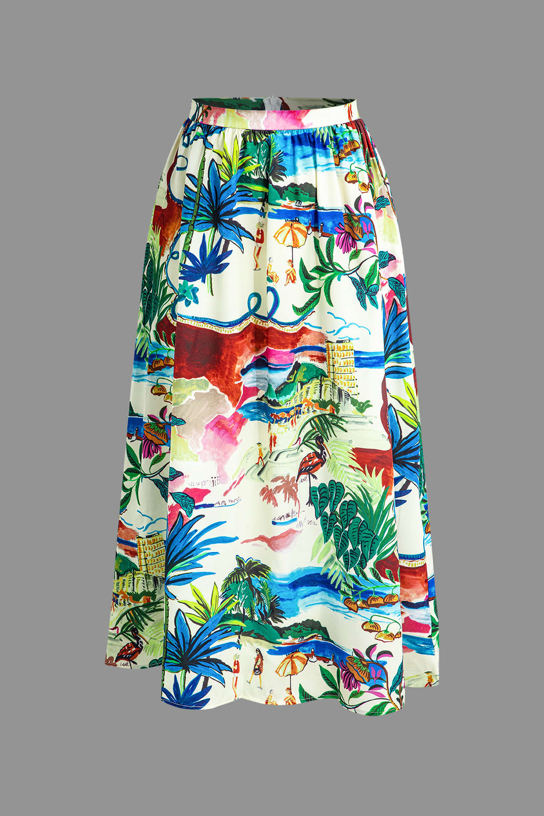 Hawaii Print Midi Skirt